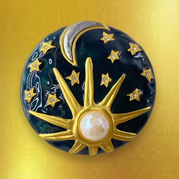 Vintage Karl Lagerfeld SUN MOON STARS Signed Pin Brooch
